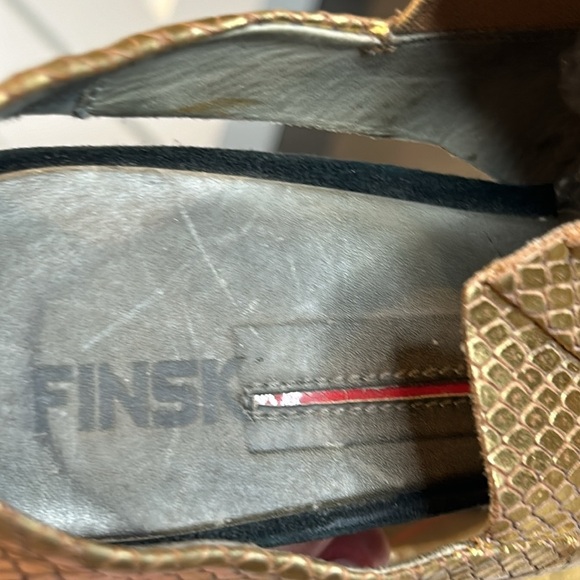 FINSK Platform Gold Faux Snakeskin Open Toe Stiletto Heels size Made in Italy - Picture 14 of 17